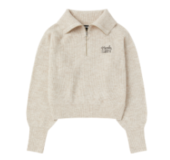 [K] NERDY W'S LOVELY LETTER WOOL BLENDED HALF ZIP-UP SWEATER_IVORY, PNEF24NT0503 (KN136)