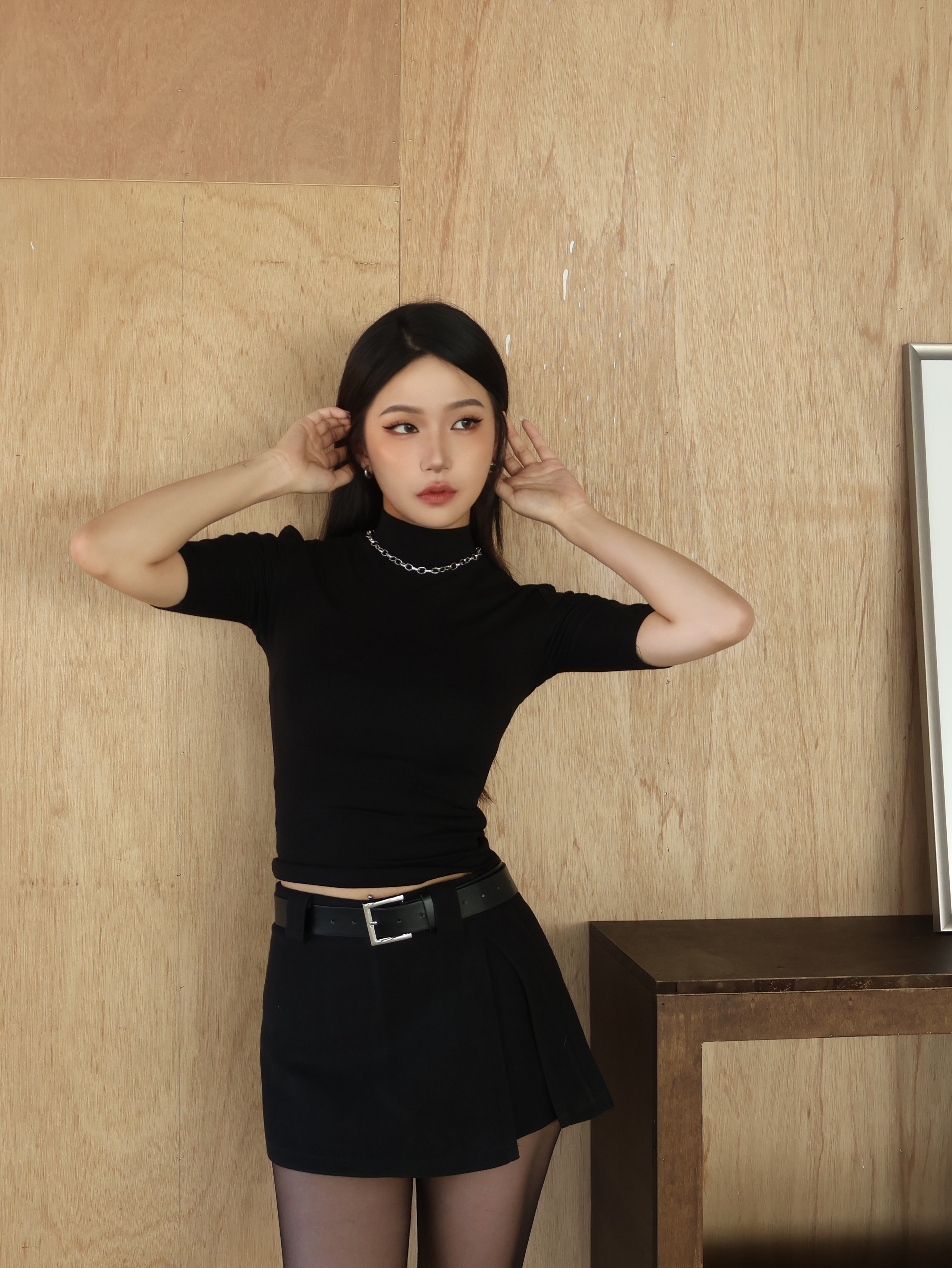 小高領短版五分袖