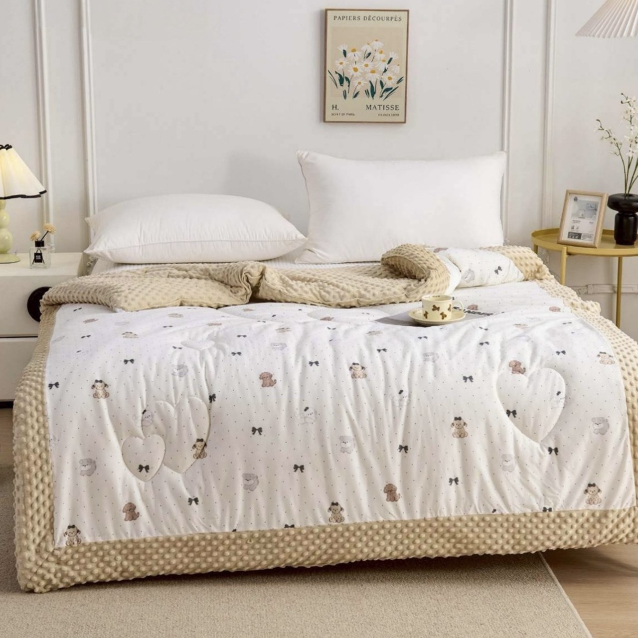 針織荳荳絨被｜奶油小狗