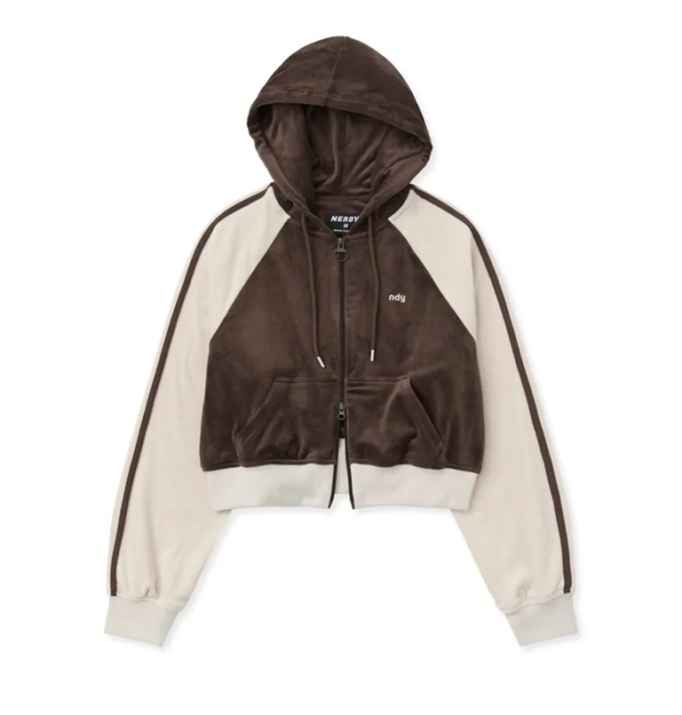 [K] NERDY W'S VELOUR HOODIE TRACK TOP 25FW_BROWN, PNEF25TR0841 (KN46)