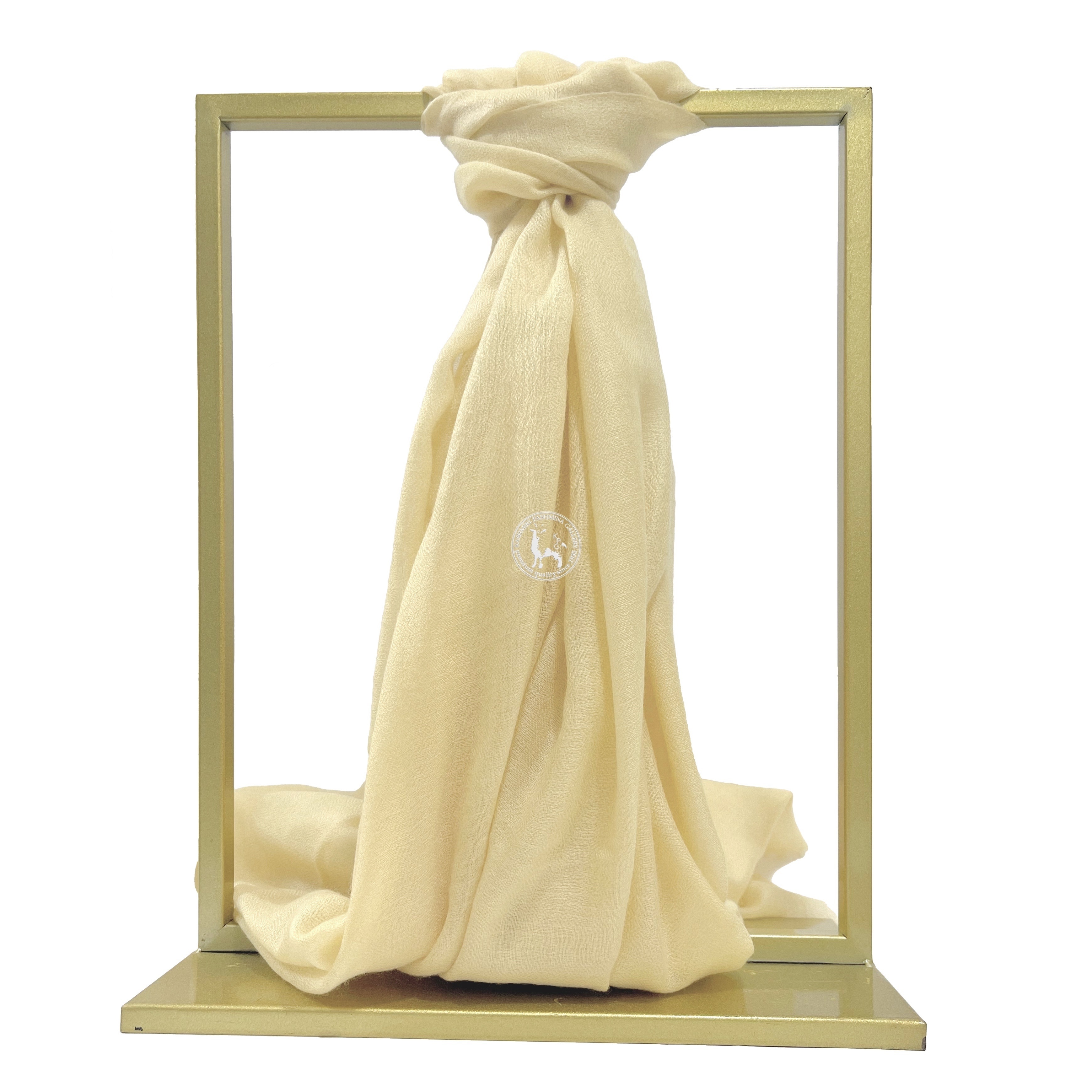 淺黃手捻喀什米爾頸部羊絨披肩圍巾