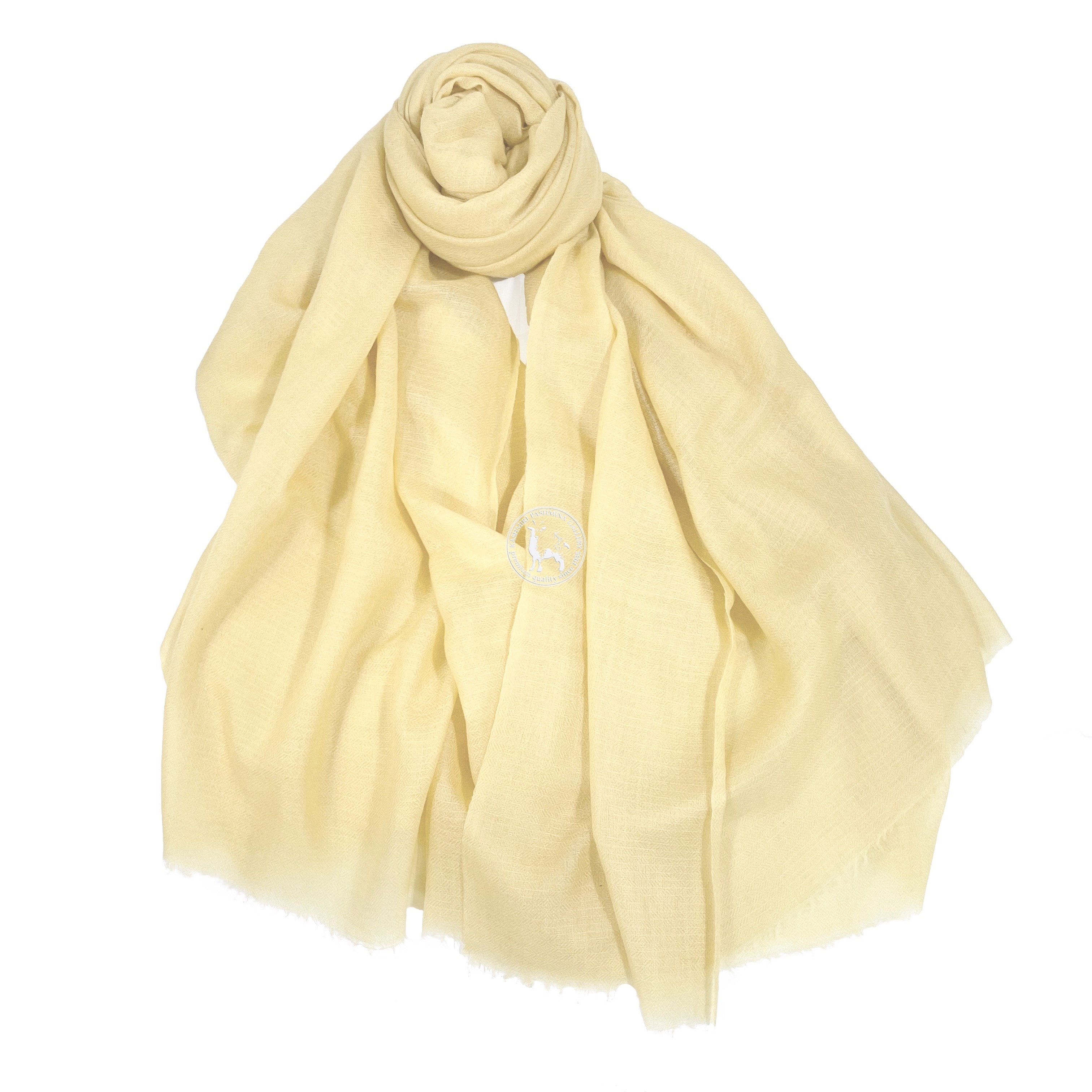 淺黃手捻喀什米爾頸部羊絨披肩圍巾