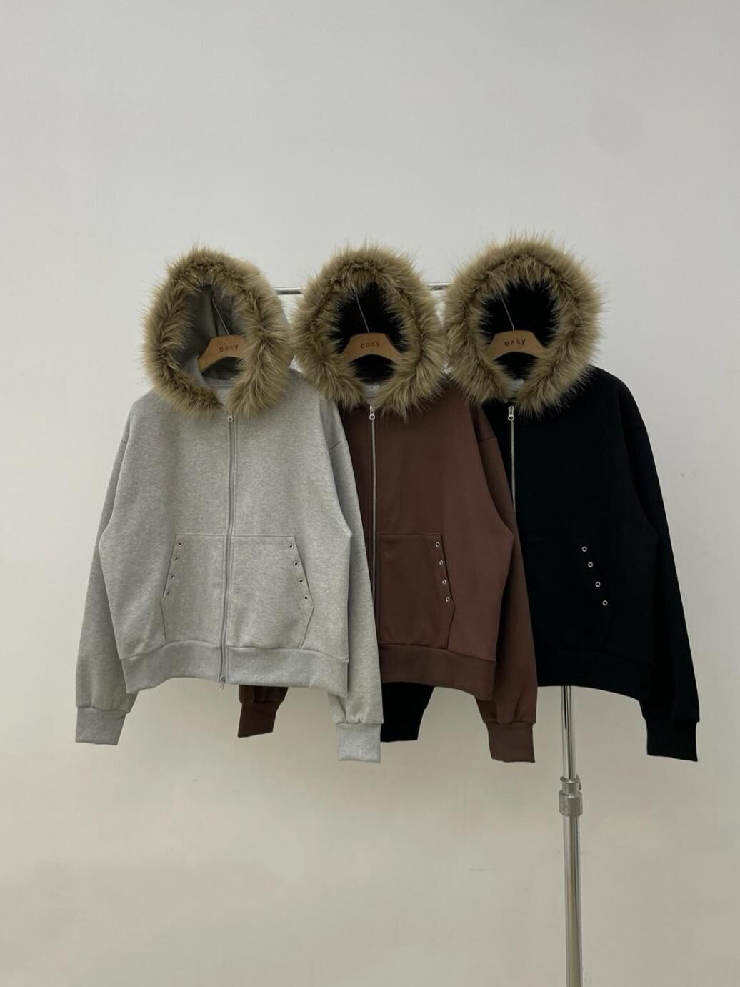 毛毛帽拉鍊外套 EASY-094JK