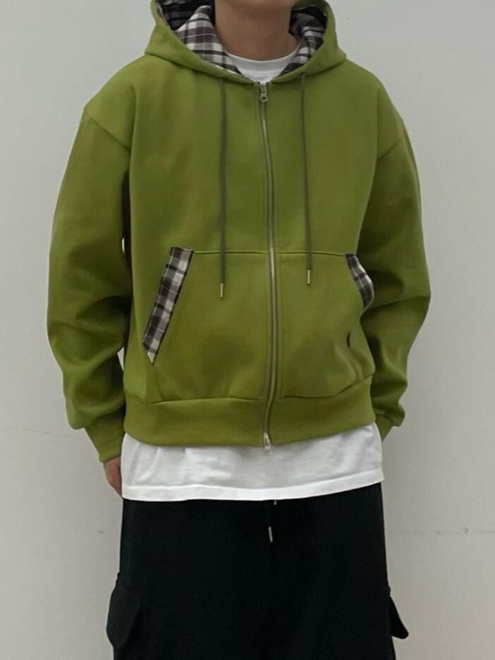 拼格仔連帽拉鍊外套(薄抓毛底) EASY-098JK