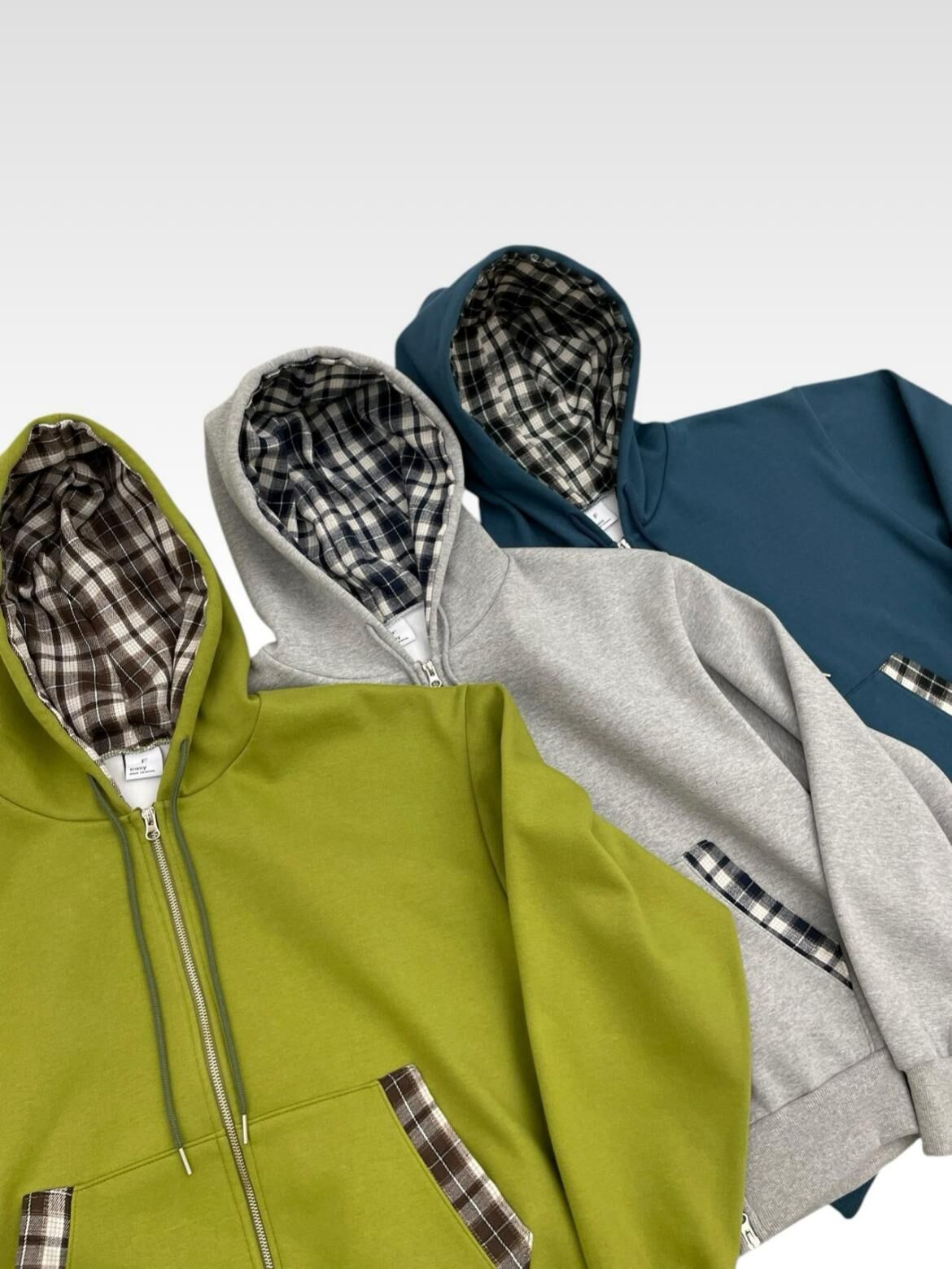 拼格仔連帽拉鍊外套(薄抓毛底) EASY-098JK