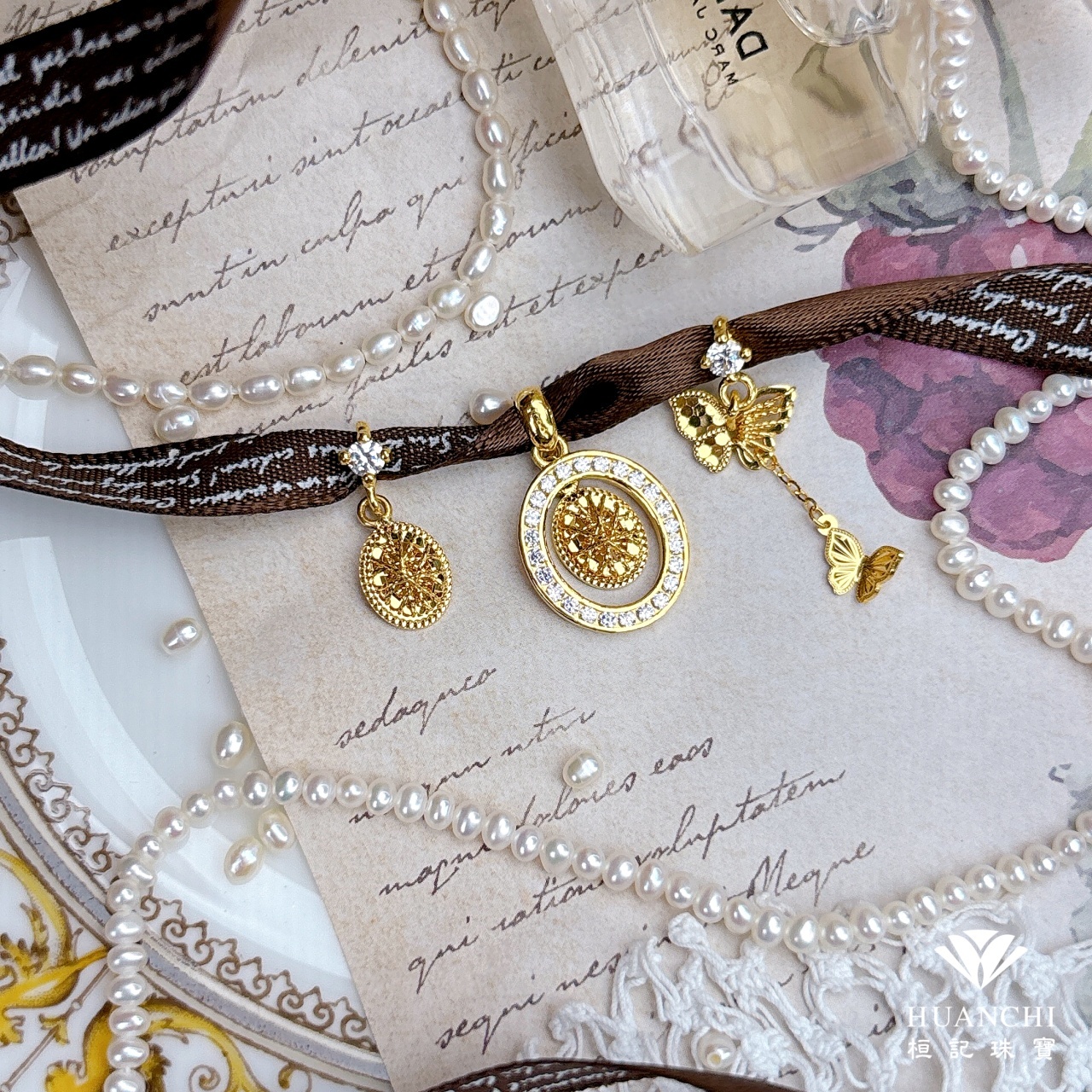 閃鑽光芒 大/小 黃金墜子