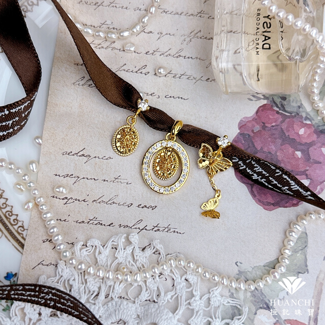 閃鑽光芒 大/小 黃金墜子