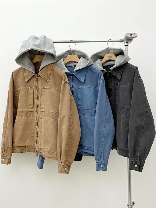 拼色連帽拉鍊外套(帽可拆) EASY-100JK