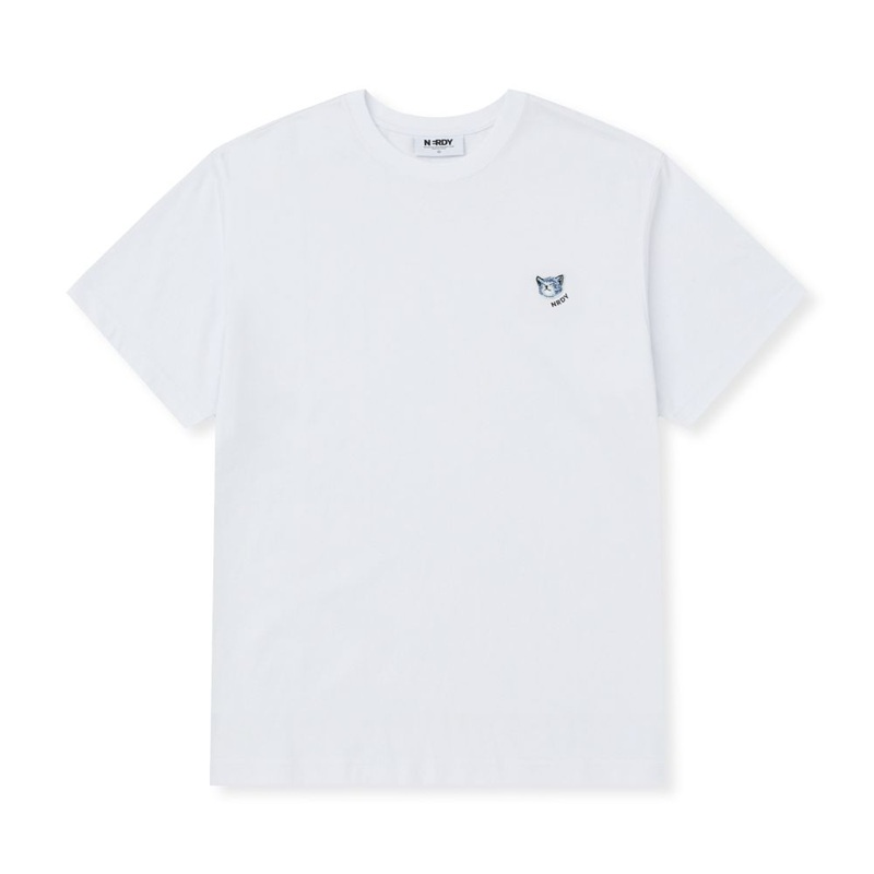 [K] NERDY SLEEPING CAT WAPPEN S/S T-SHIRT_WHITE, PNEU25ST2700 (KN80)