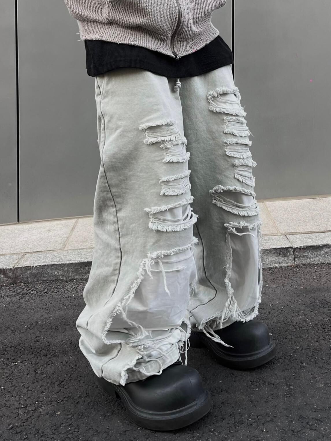 淨色破洞可束腳鬆身運動褲 EASY-062P