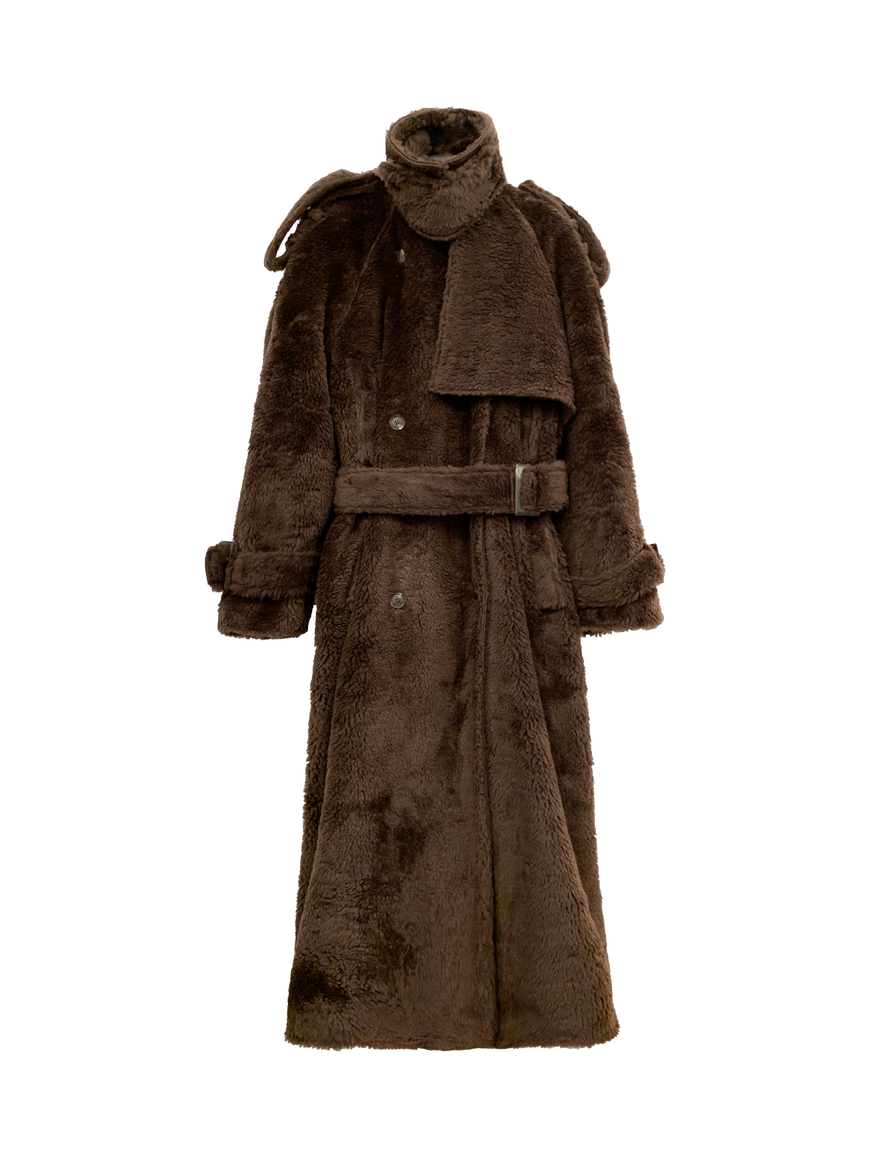 綁帶毛毛長外套