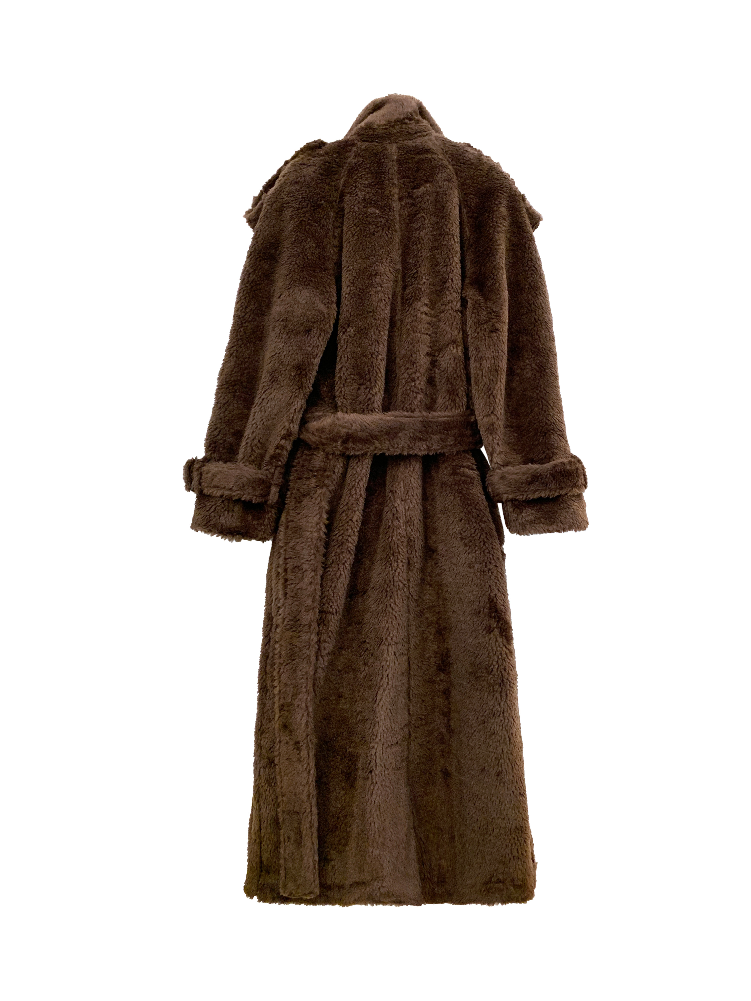 綁帶毛毛長外套