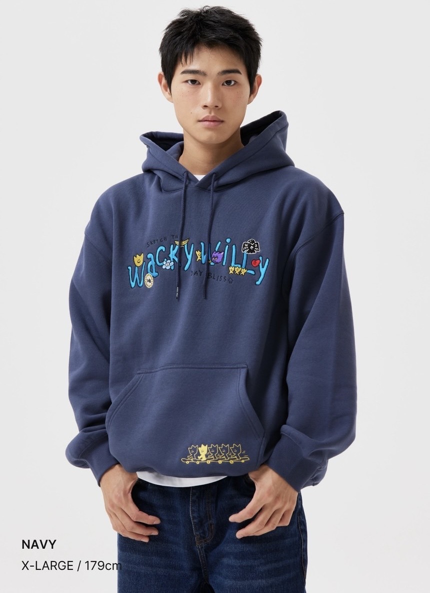 韓國 Wacky Willy 小飛人 個性塗鴉刺繡 長袖連帽上衣