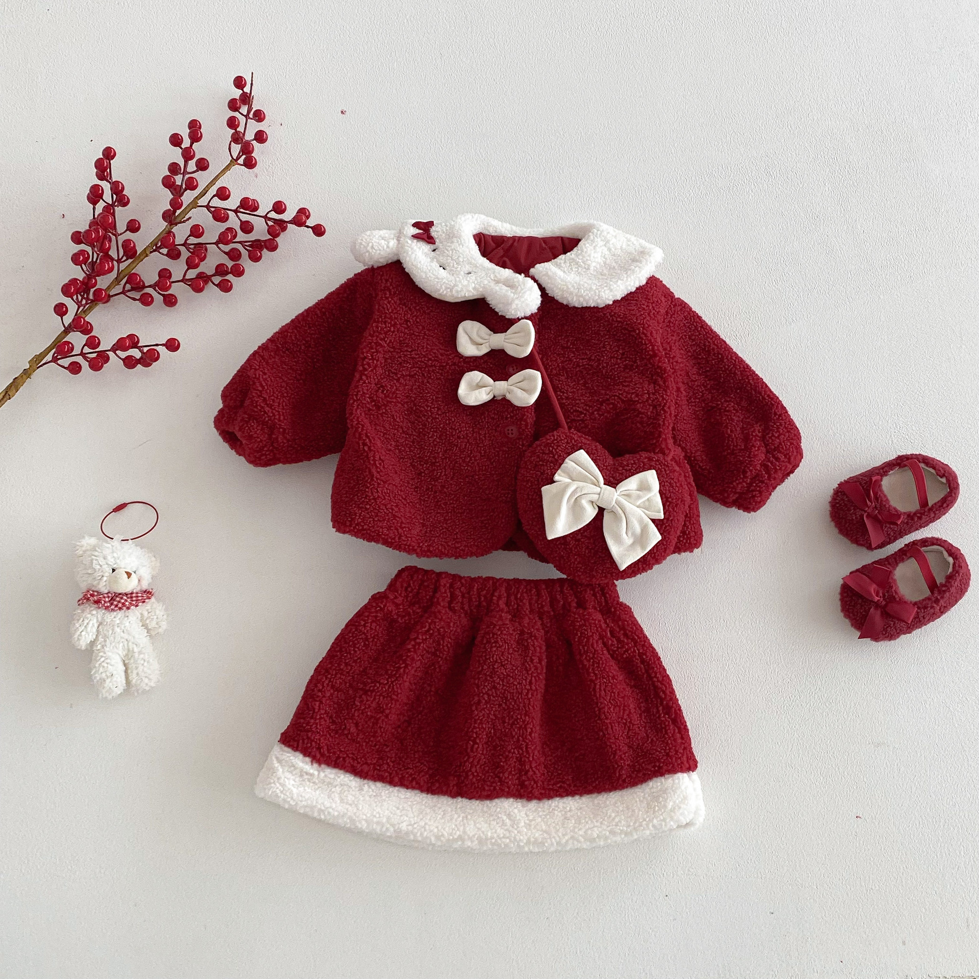 暖兔紅雪裳  夾棉套裝2件組