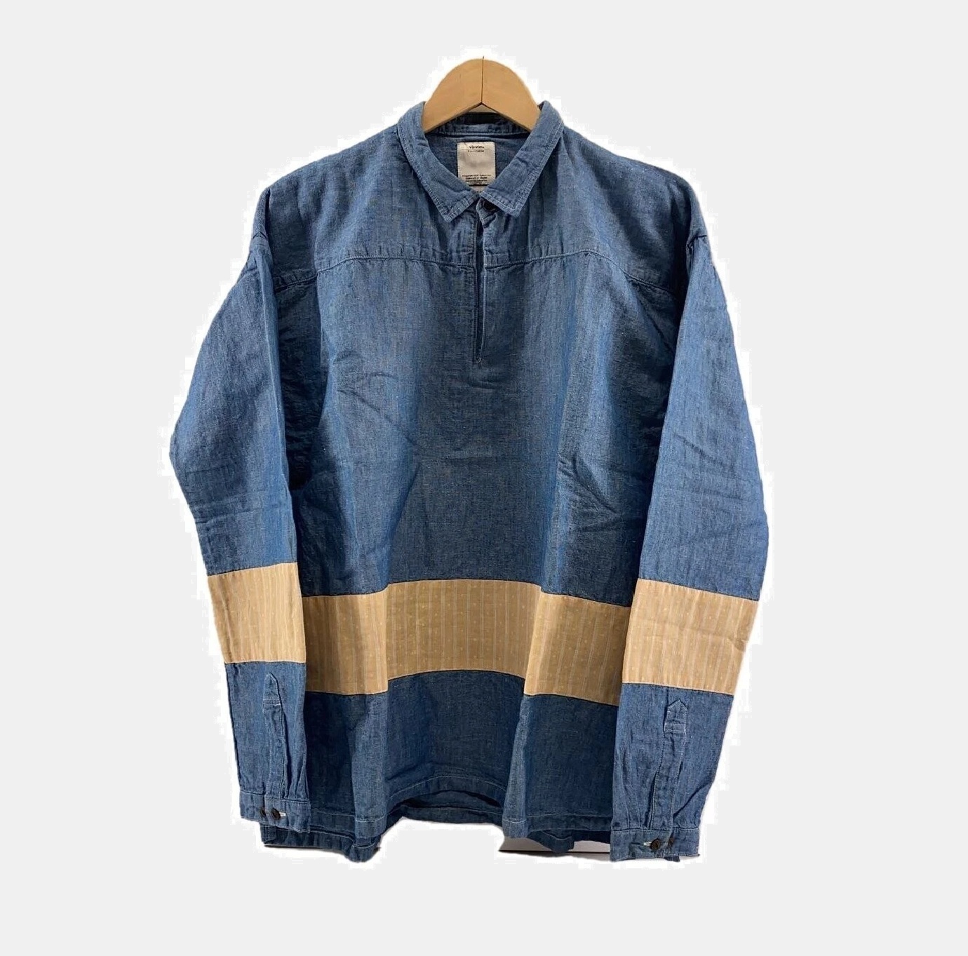 VISVIM KERCHIEF BORDER TUNIC CHAMBRAY SHIRT L/S (( USED A )) 中古美品 - INDIGO SIZE 3 PRE ORDER ITEM (預訂中)