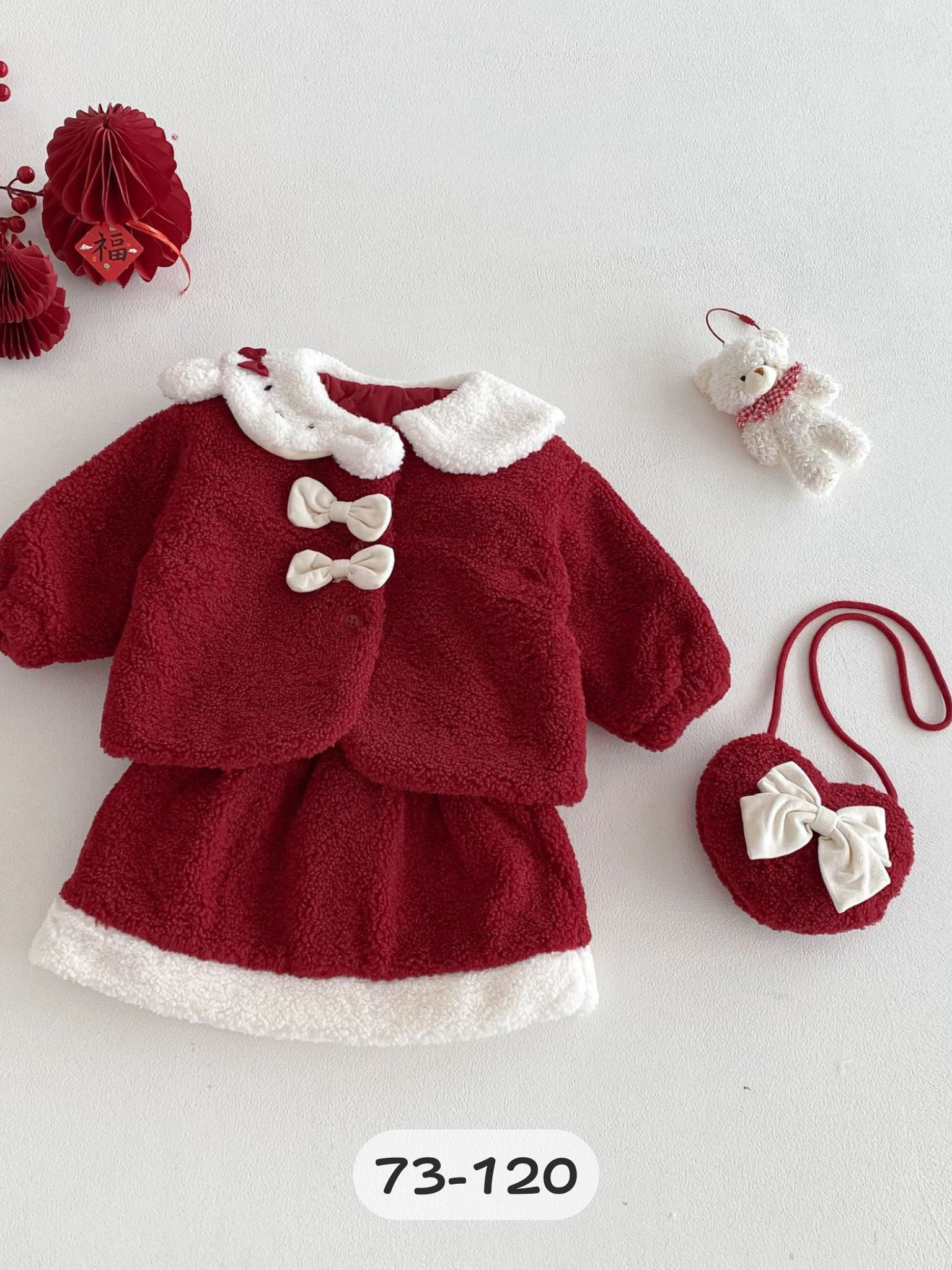 暖兔紅雪裳  夾棉套裝2件組