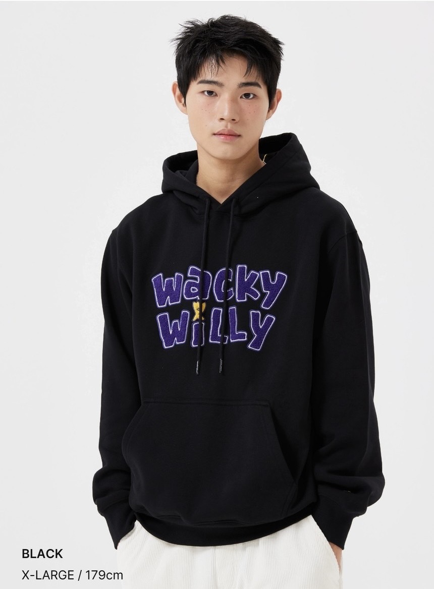 韓國 Wacky Willy 小飛人 抓絨印花刺繡連帽上衣 長袖上衣