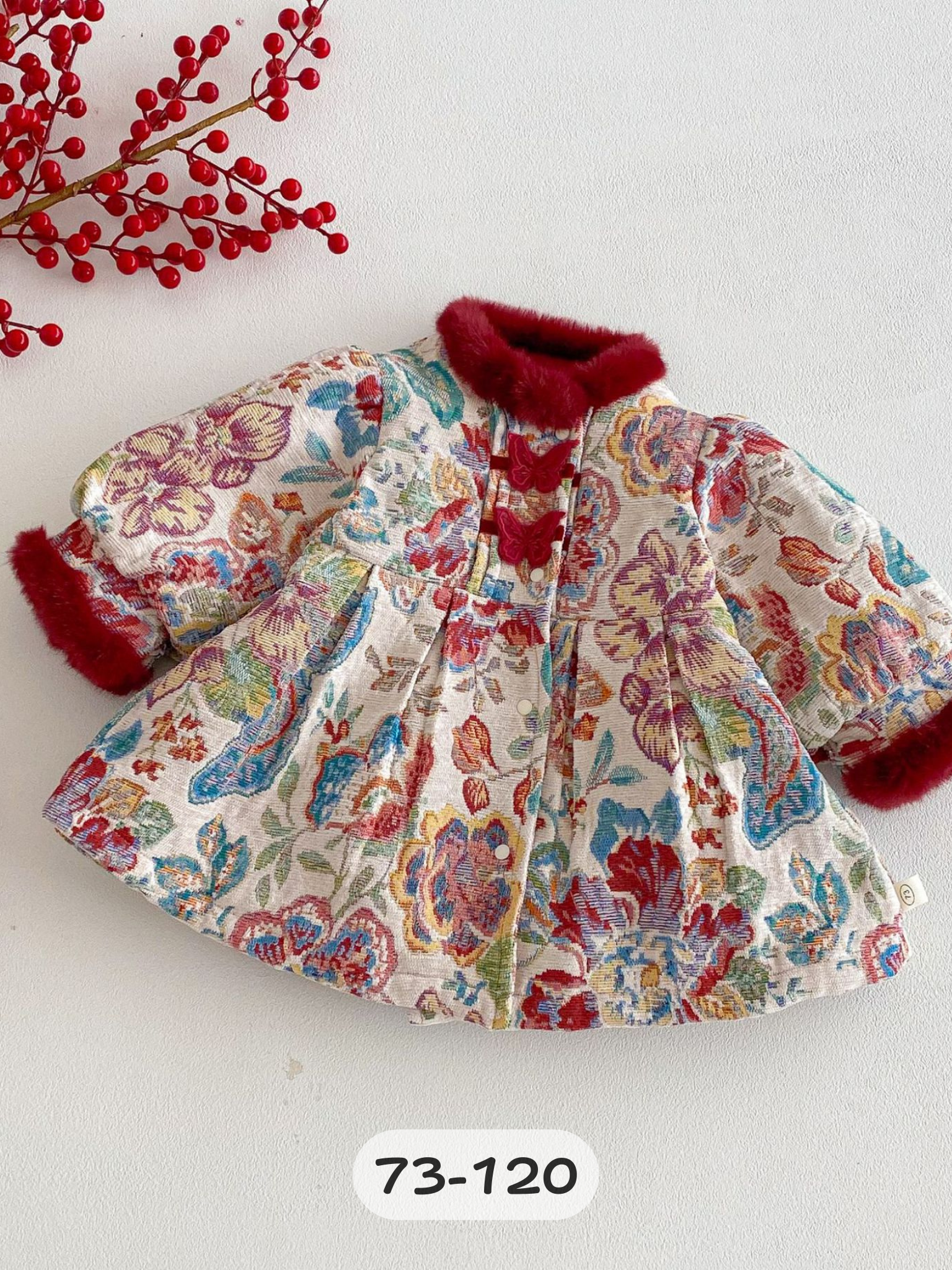 酒紅花宮裳 夾棉外套