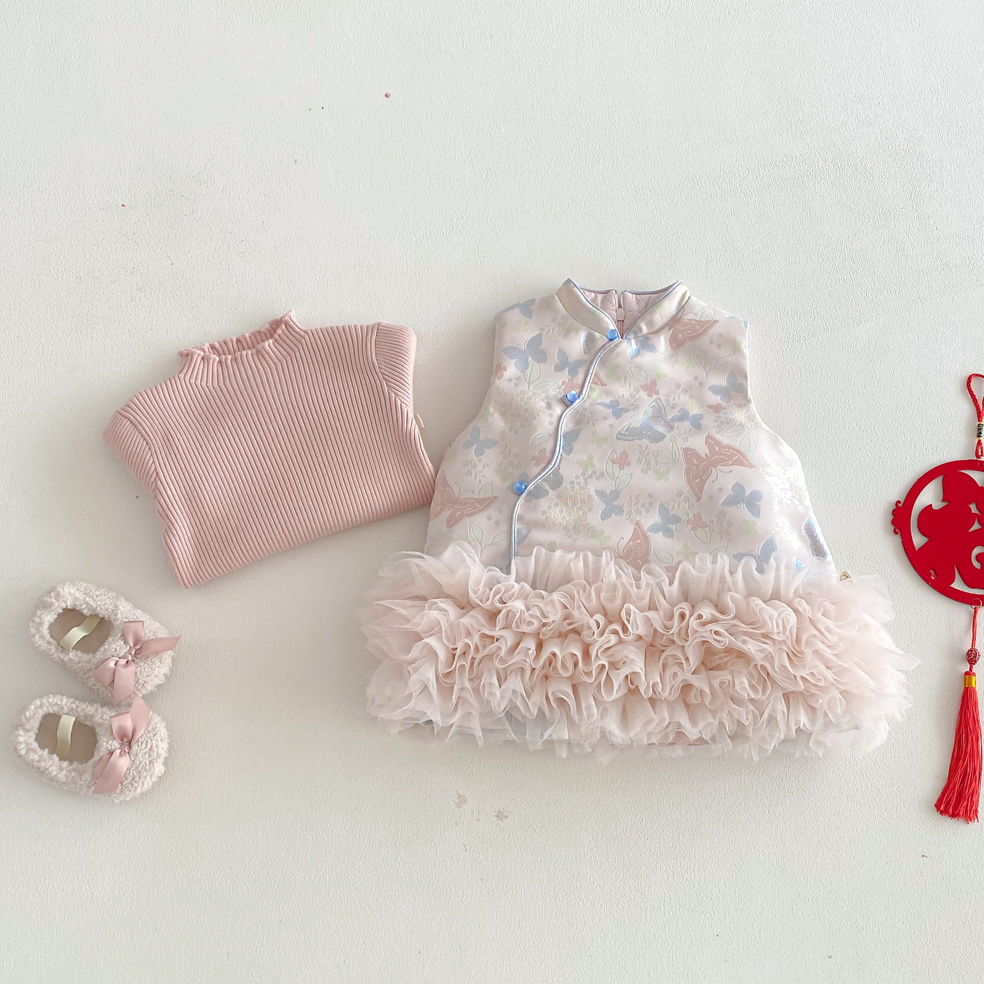 蝶舞雲紗  夾棉連身裙