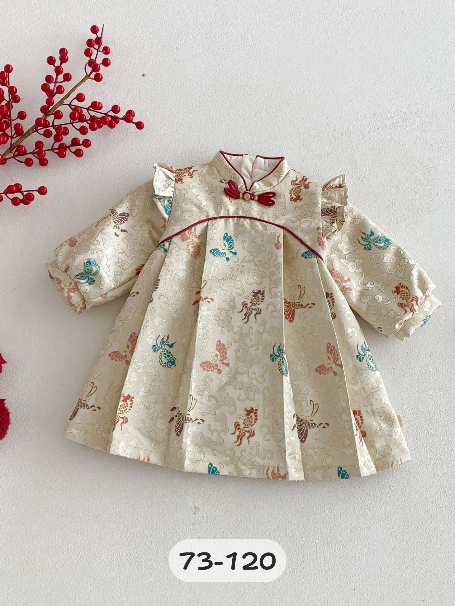 金羽蝶影  夾棉連身裙