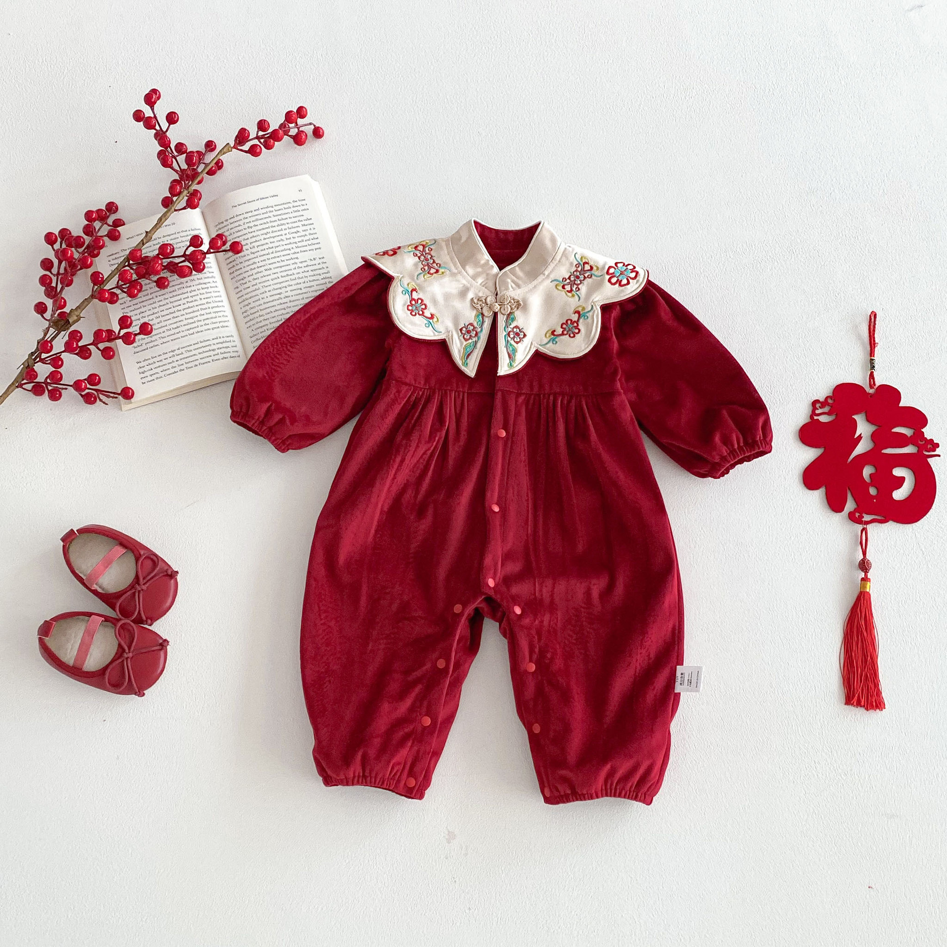 柔紅披采  披肩連身衣2件組