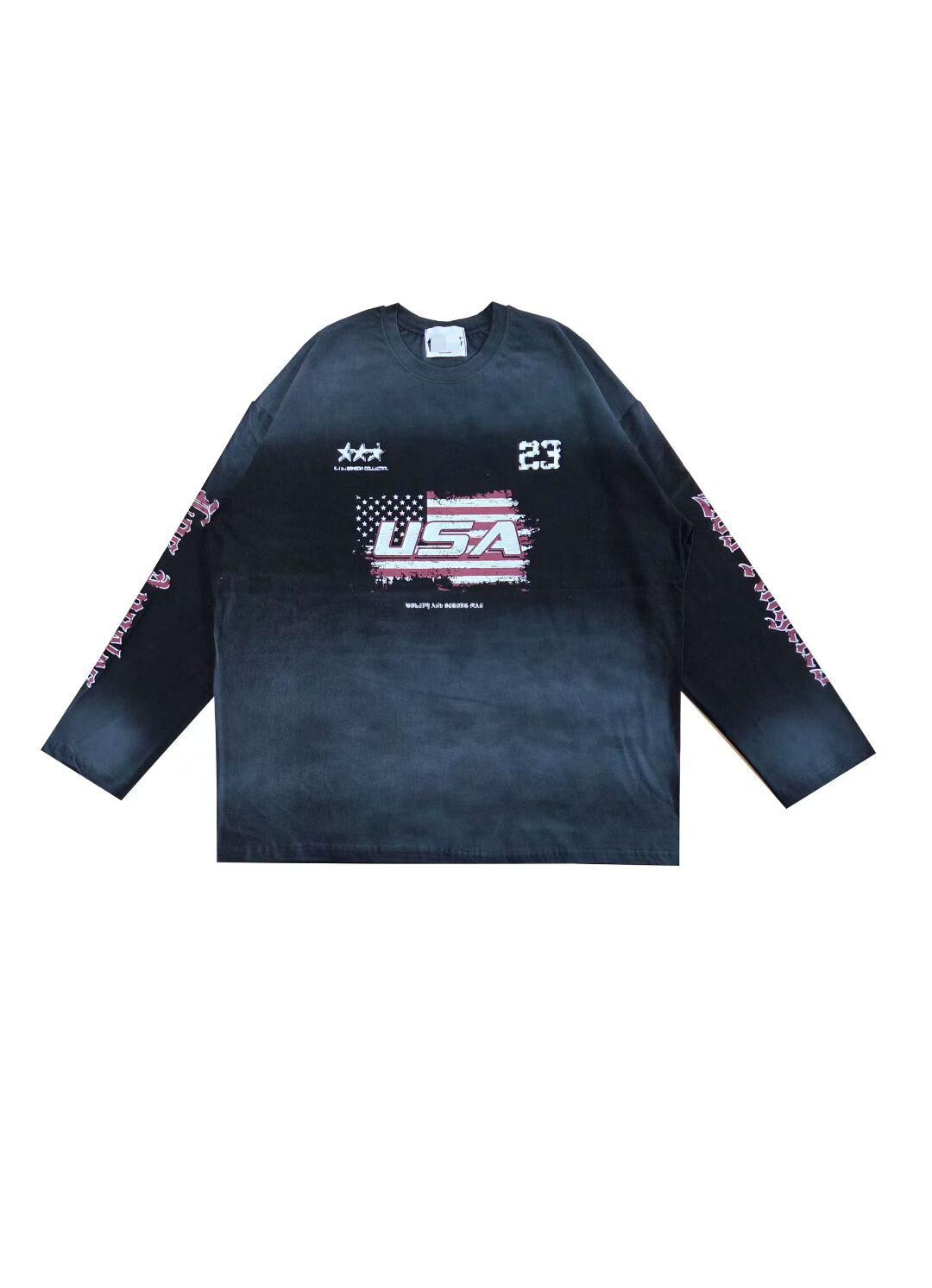 仿污英文字圖案長袖衫 T5864