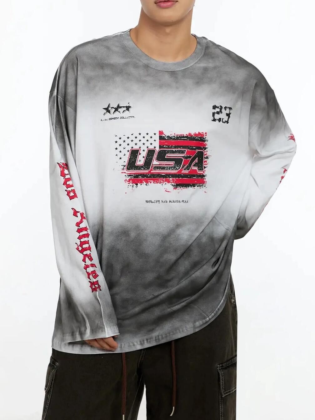 仿污英文字圖案長袖衫 T5864