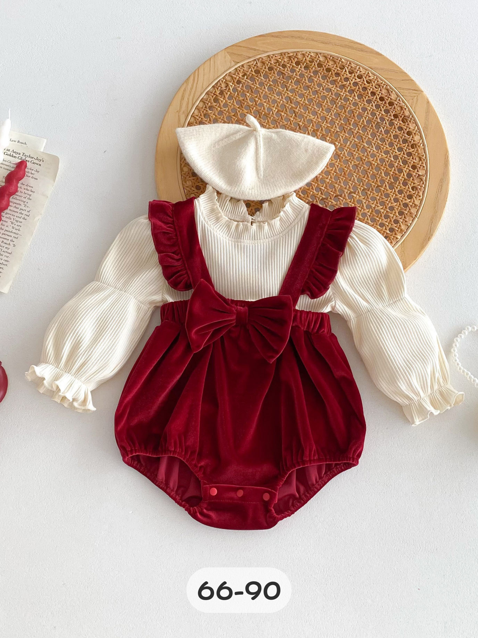 假兩件V背蝴蝶結 長袖包屁衣