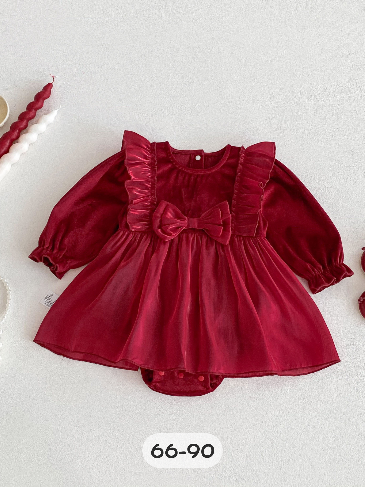 假兩件大紅 長袖連身衣