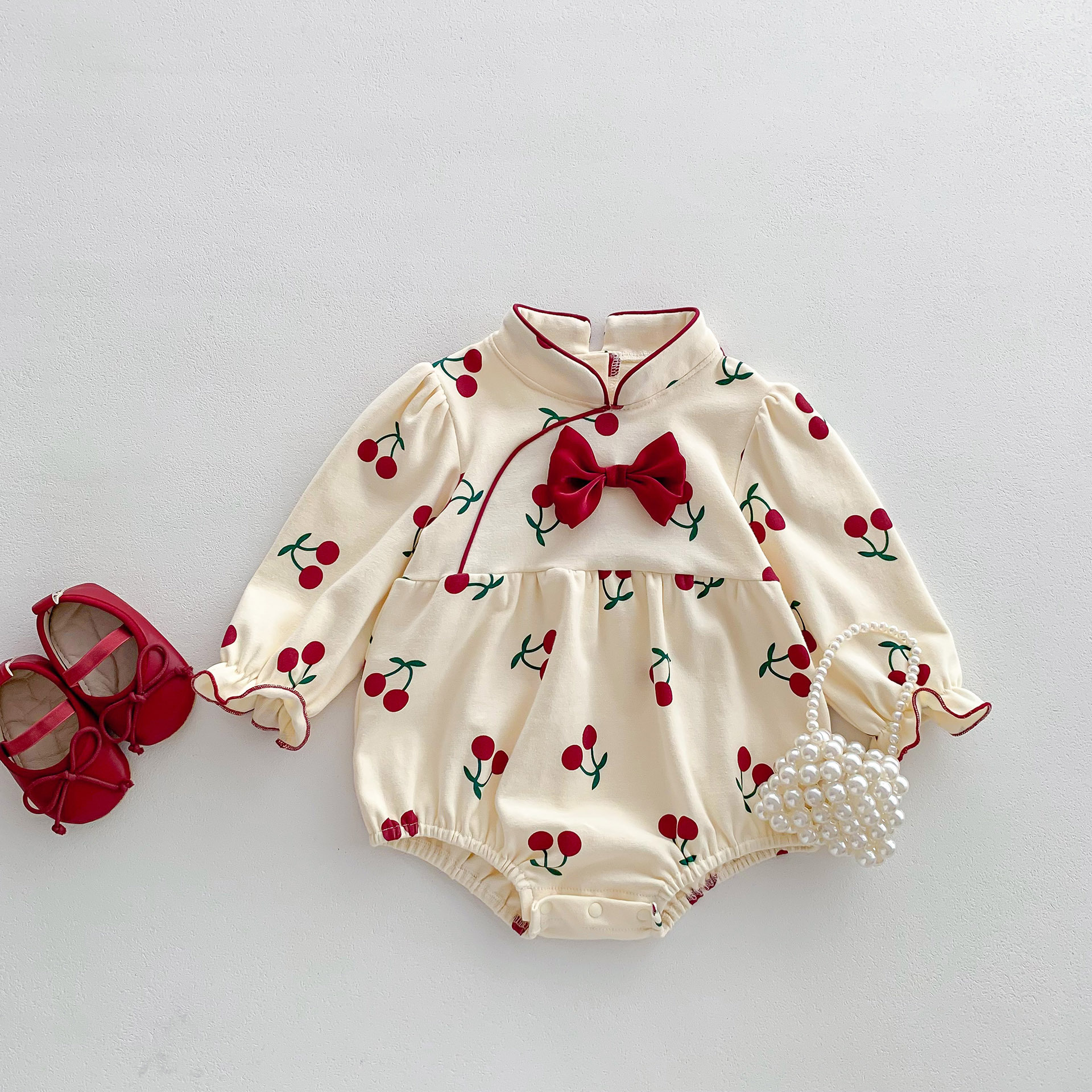 櫻綢小結 長袖包屁衣