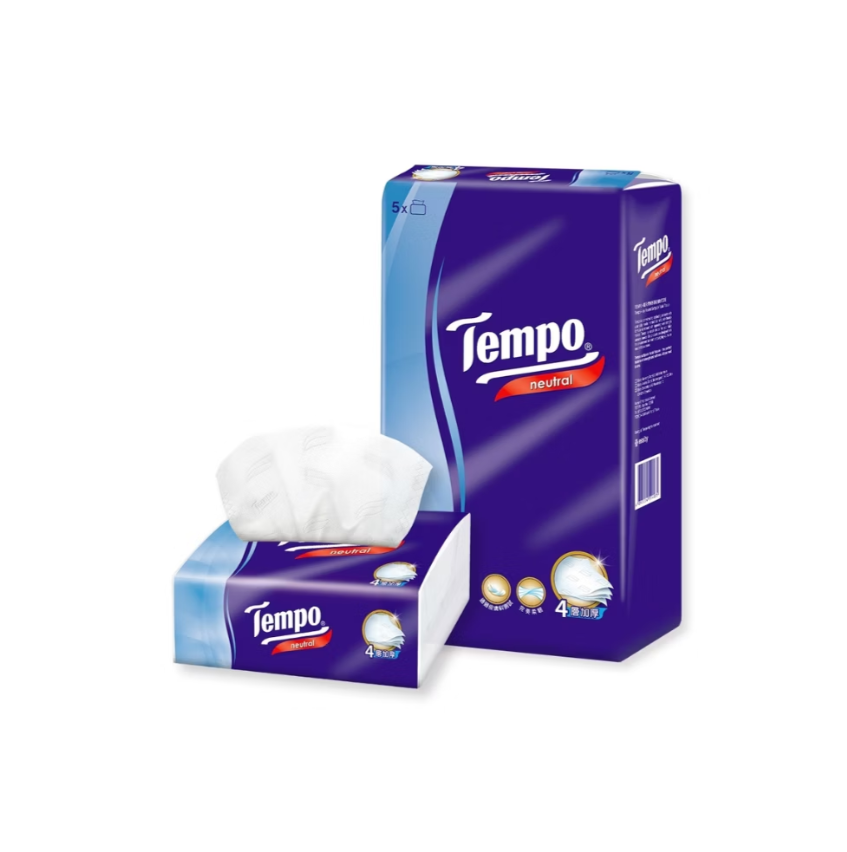 Tempo奢羽｜無香4層輕巧包面紙 90抽*5包*10串／箱【1箱】