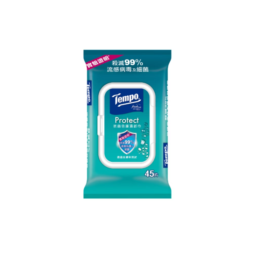 Tempo奢羽｜抗菌倍護濕巾家庭裝 45抽*10包*2中箱／箱【1箱】