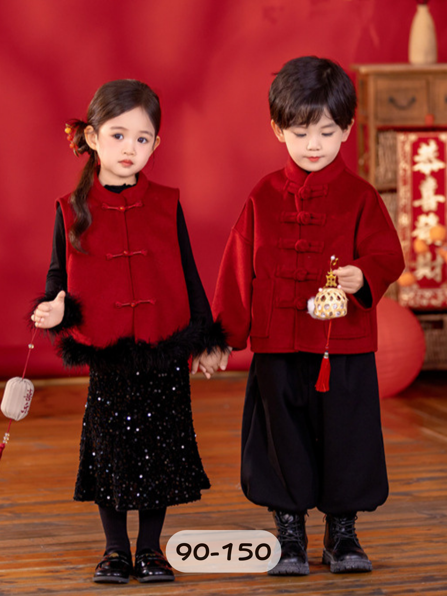 紅影成雙 中國風長袖套裝2件組