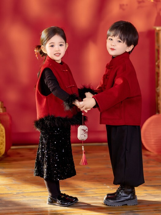 紅影成雙 中國風長袖套裝2件組