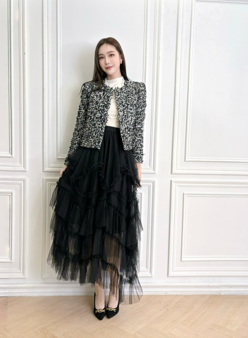 混色感羽毛抽鬚廂型外套