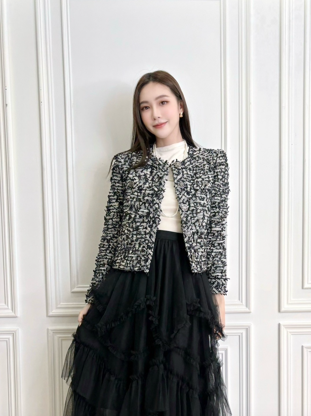 混色感羽毛抽鬚廂型外套