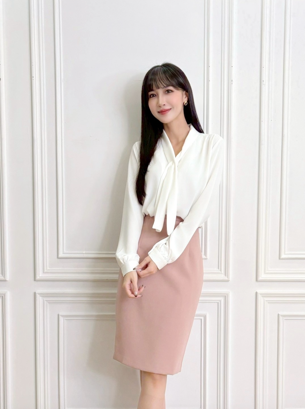 (JS)絲滑領巾上衣