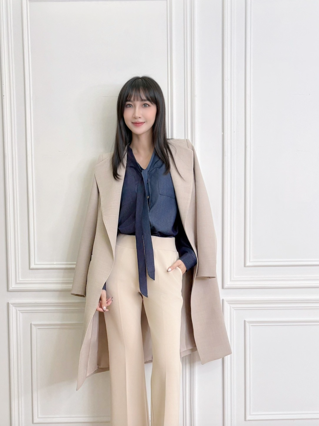 天絲牛仔藍領巾上衣