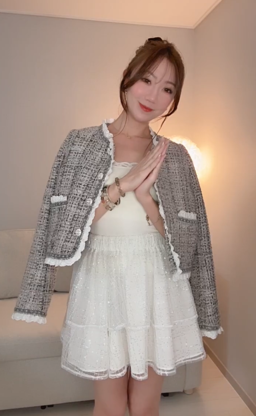 *BJ2 MADE SERIES* THE PINK & GREY COCO TWEED LACE RUFFLE  JACKET KR 1205