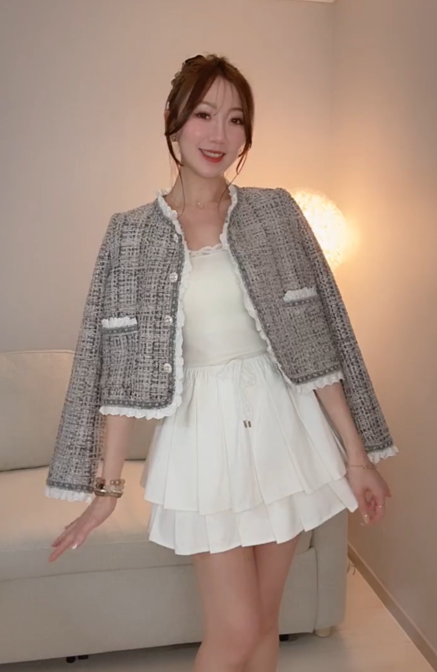 *BJ2 MADE SERIES* THE PINK & GREY COCO TWEED LACE RUFFLE  JACKET KR 1205