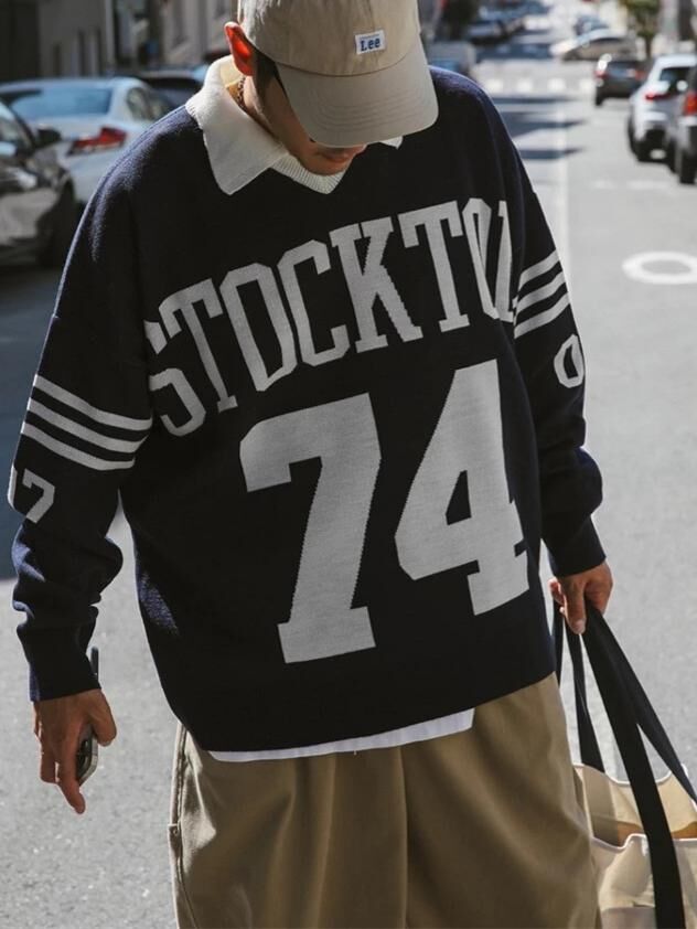 反領英文字針織衫 T5866