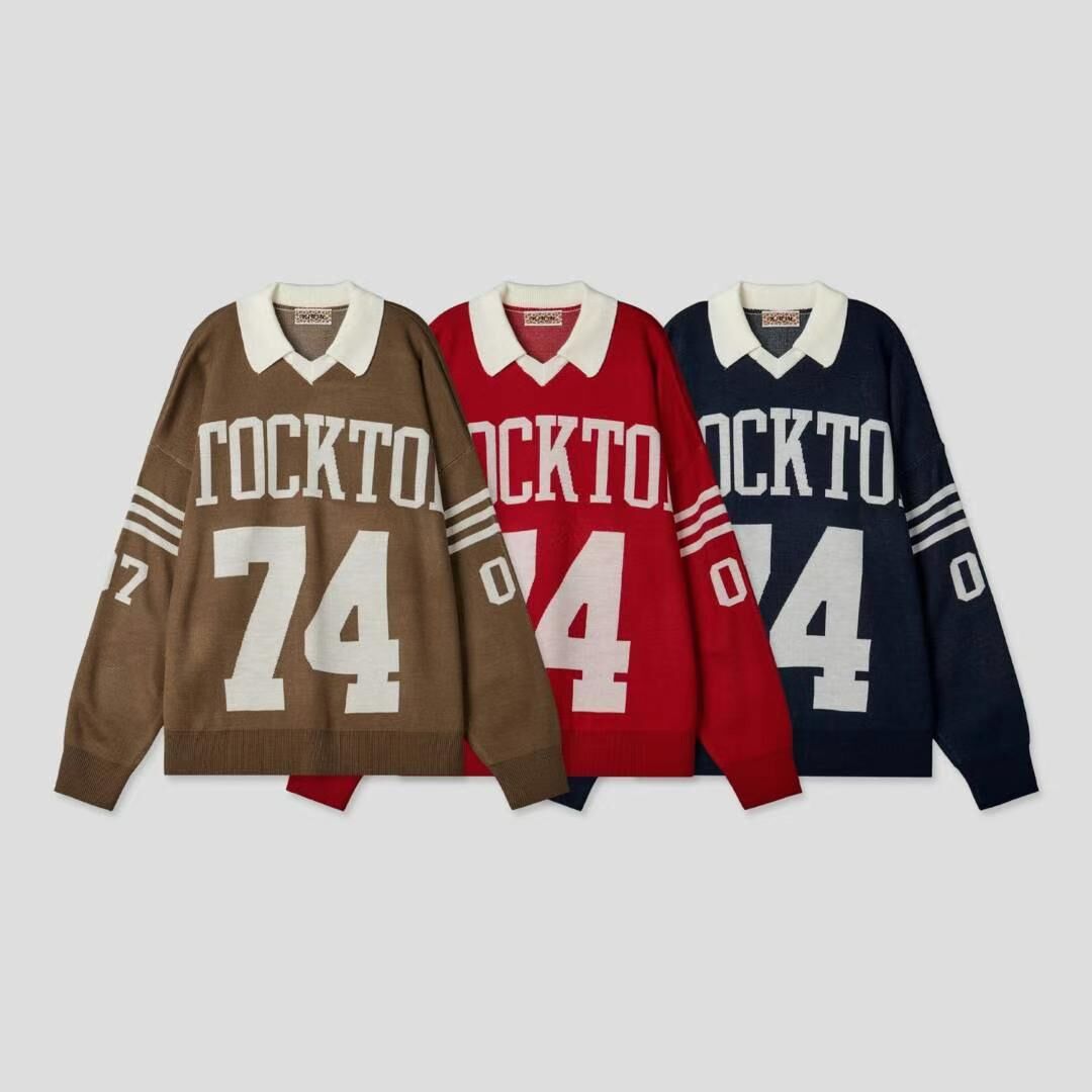 反領英文字針織衫 T5866