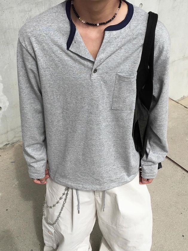 淨色半開胸長袖衫 T5871