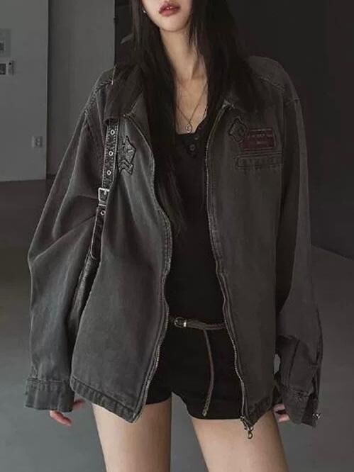 洗水綉章拉鍊外套 EASY-042JK