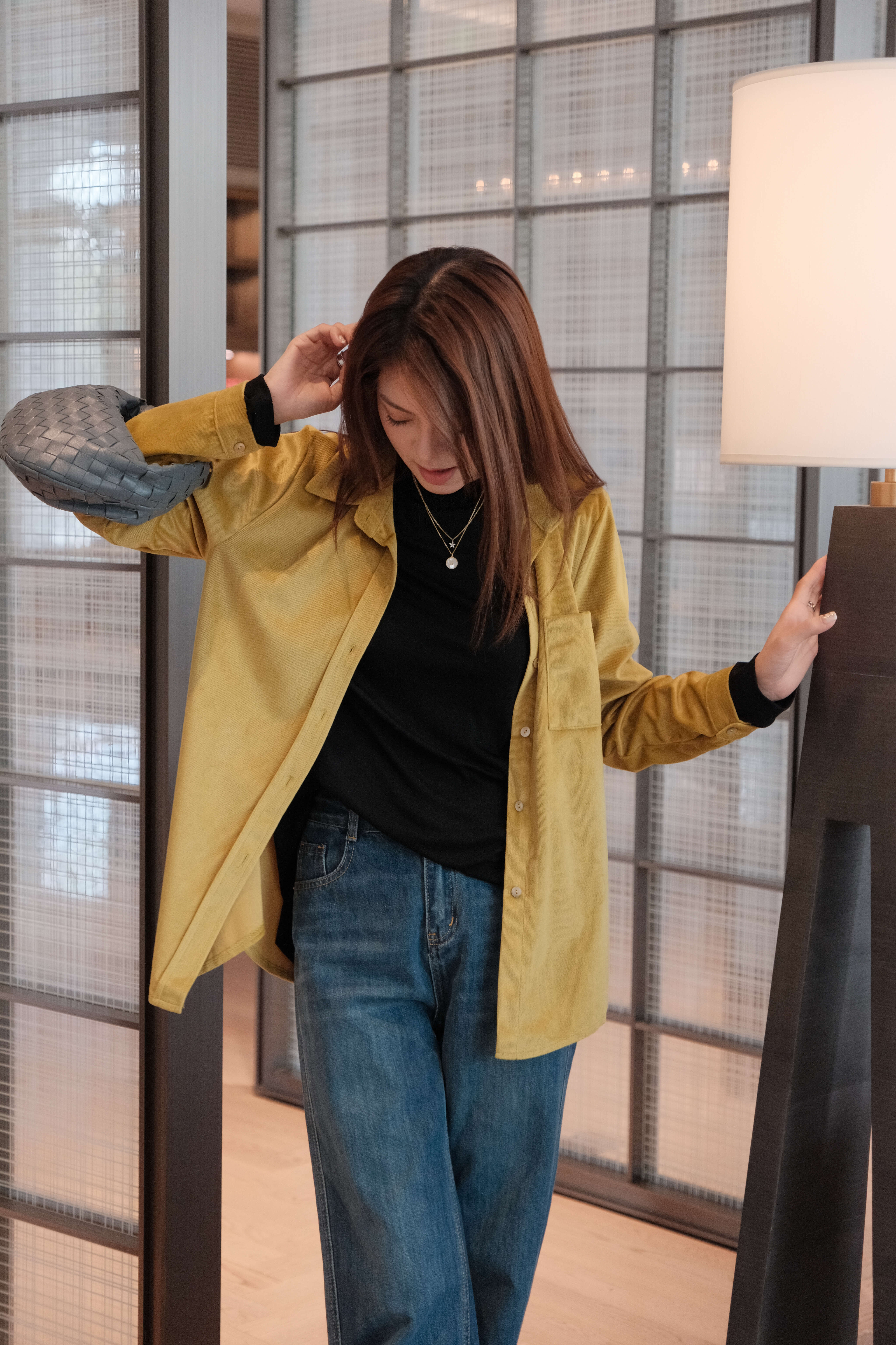 Button-Up Corduroy Shirt and Long Tee_SH2512L46