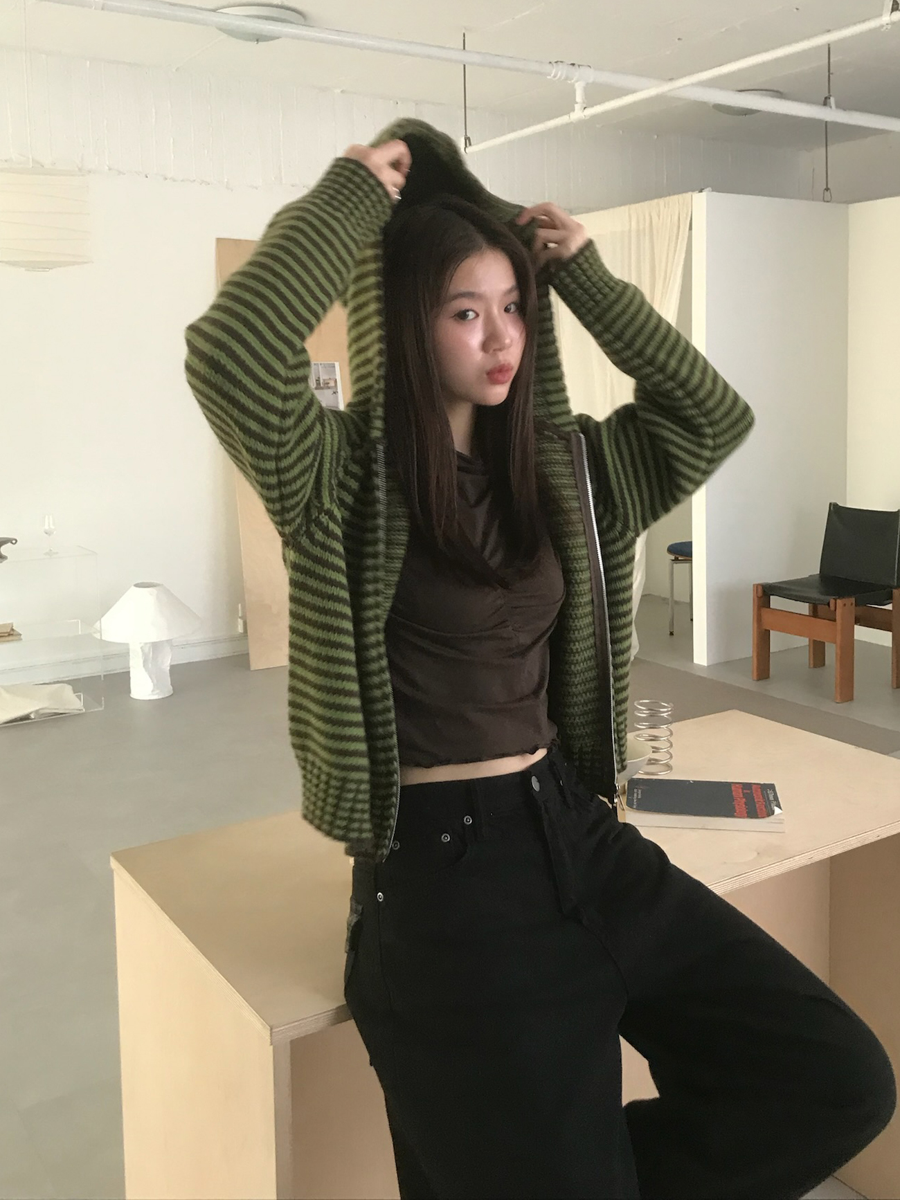 Knit Hoodie Zip-Up #外套