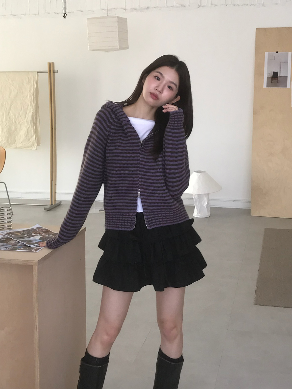 Knit Hoodie Zip-Up #外套