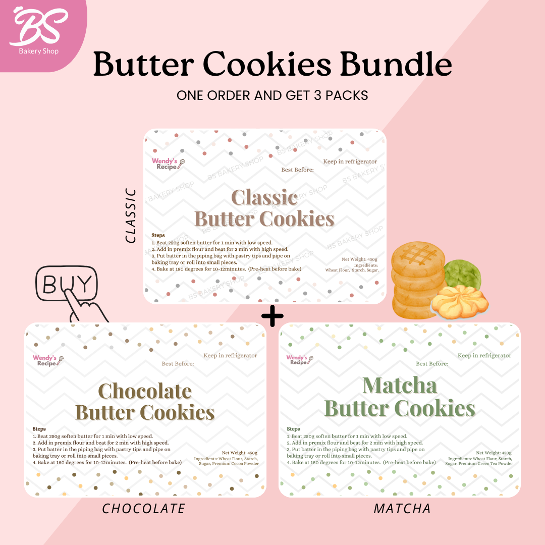 PRE-ORDER【Wendy's Recipe Butter Cookies Premix】1 set 3 flavour Classic Original Matcha Chocolate 牛油饼干预拌粉