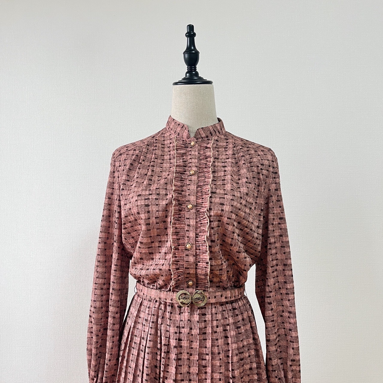 日本製溫柔梅紅色古著連身裙