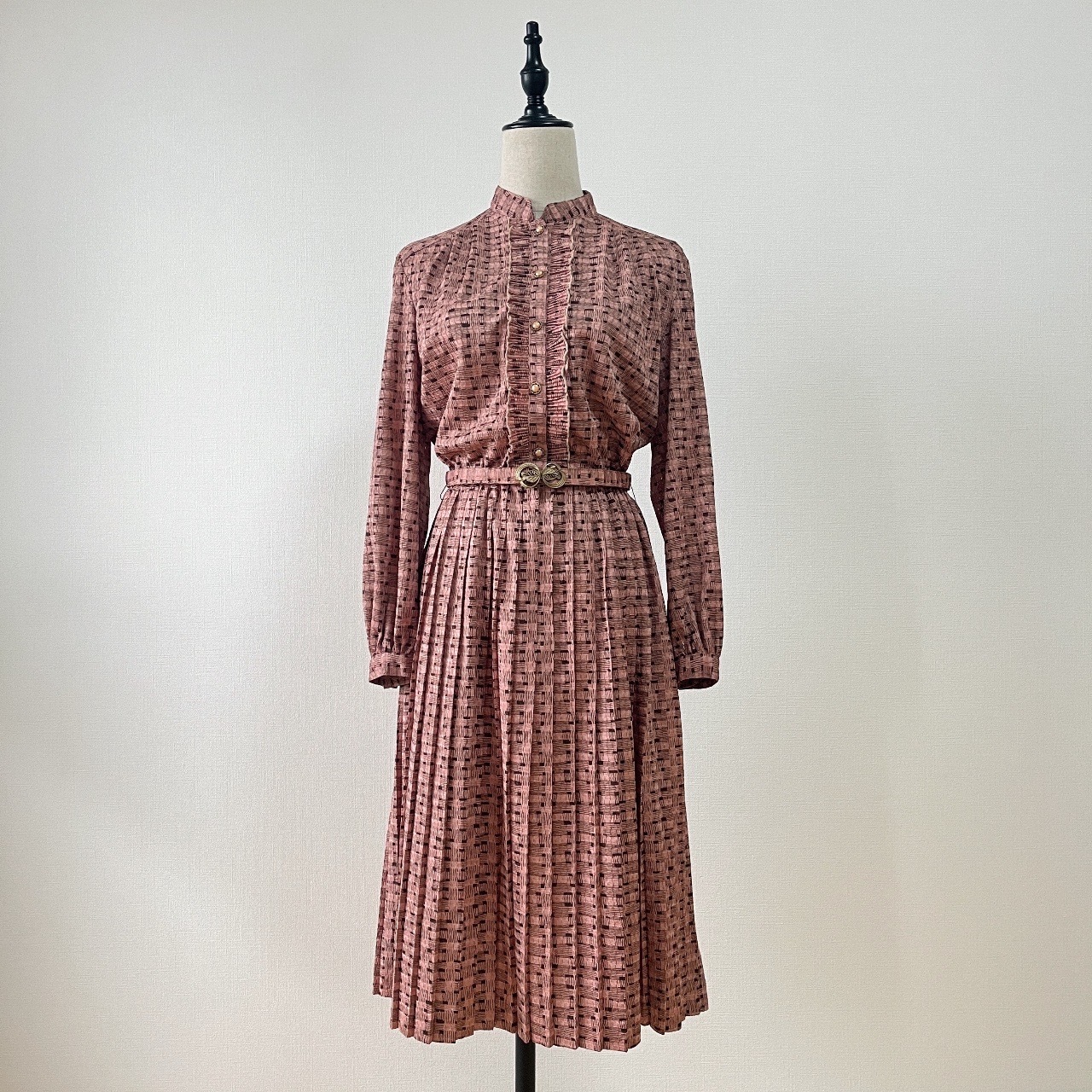 日本製溫柔梅紅色古著連身裙